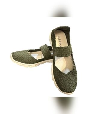 Woven Olive Mary Jane Flats